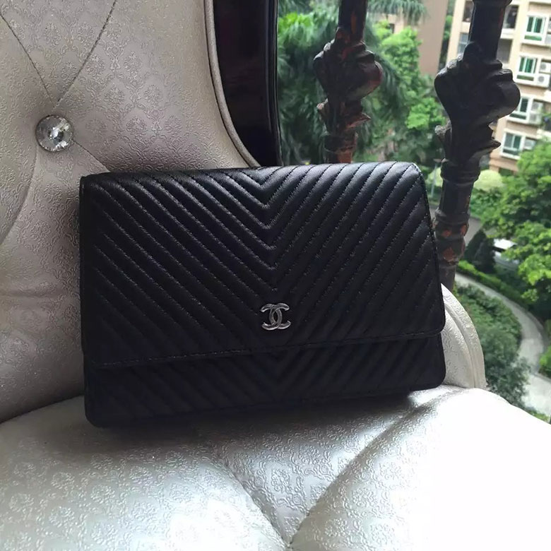 2016 Chanel WOC A33814 Black Original Leather Mini Bag Silver