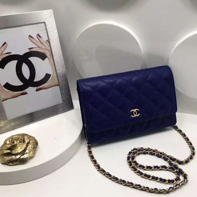 2016 Chanel WOC A33814 Blue Original Caviar Leather Mini Flap Bag Gold