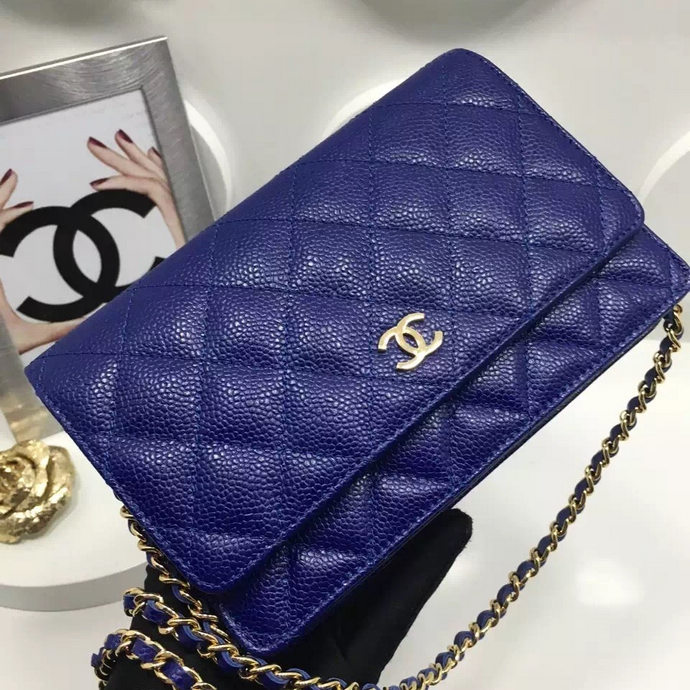 2016 Chanel WOC A33814 Blue Original Caviar Leather Mini Flap Bag Gold