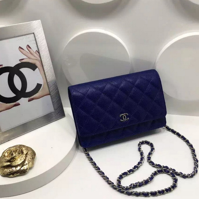 2016 Chanel WOC A33814 Blue Original Caviar Leather Mini Flap Bag Silver