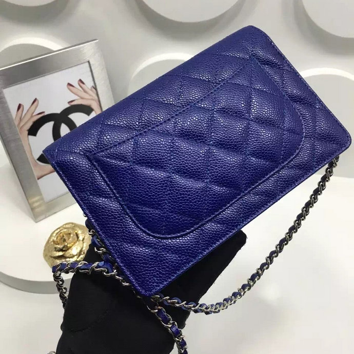 2016 Chanel WOC A33814 Blue Original Caviar Leather Mini Flap Bag Silver