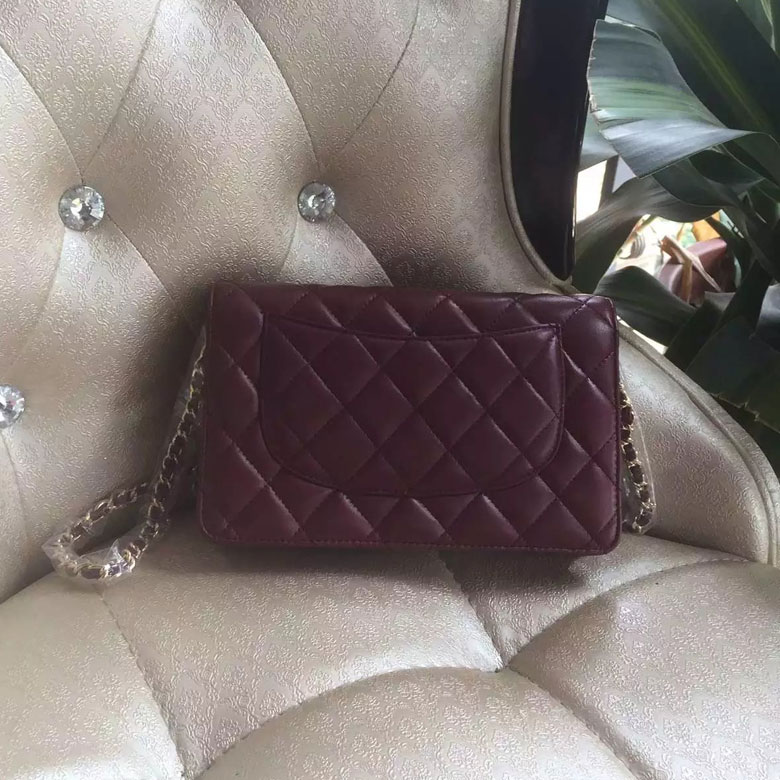 2016 Chanel WOC A33814 Burgundy Original Sheepskin Leather Mini Flap Bag Gold