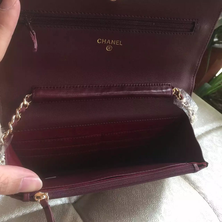 2016 Chanel WOC A33814 Burgundy Original Sheepskin Leather Mini Flap Bag Gold