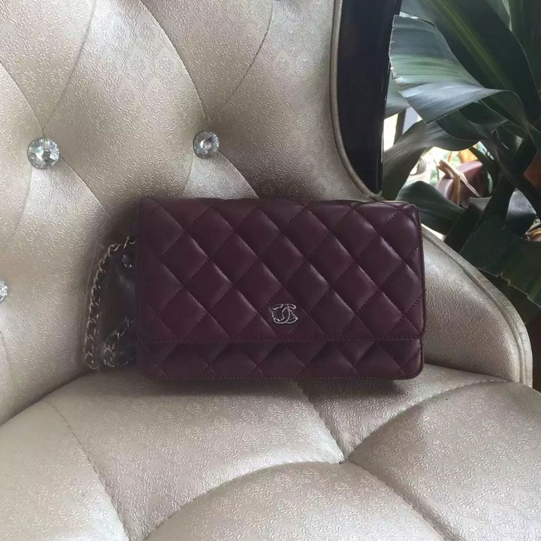 2016 Chanel WOC A33814 Burgundy Original Sheepskin Leather Mini Flap Bag Silver