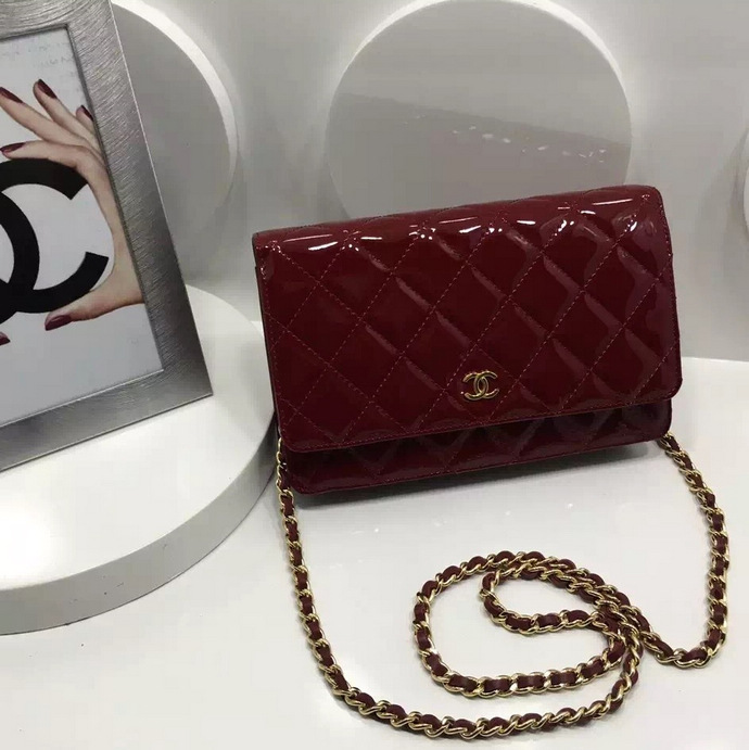 2016 Chanel WOC A33814 Claret Original Patent Leather Mini Flap Bag Gold