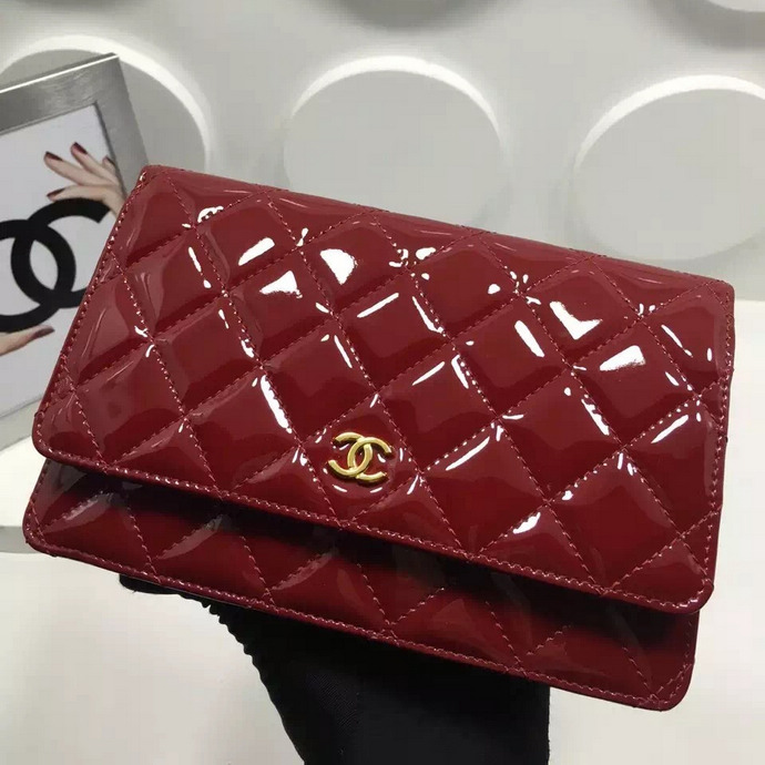 2016 Chanel WOC A33814 Claret Original Patent Leather Mini Flap Bag Gold