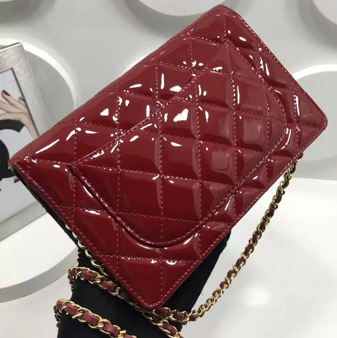 2016 Chanel WOC A33814 Claret Original Patent Leather Mini Flap Bag Gold