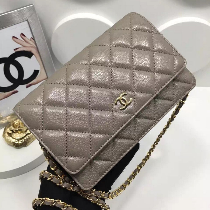 2016 Chanel WOC A33814 Gray Original Caviar Leather Mini Flap Bag Gold