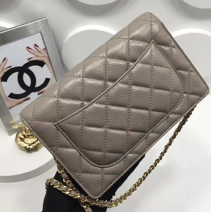 2016 Chanel WOC A33814 Gray Original Caviar Leather Mini Flap Bag Gold