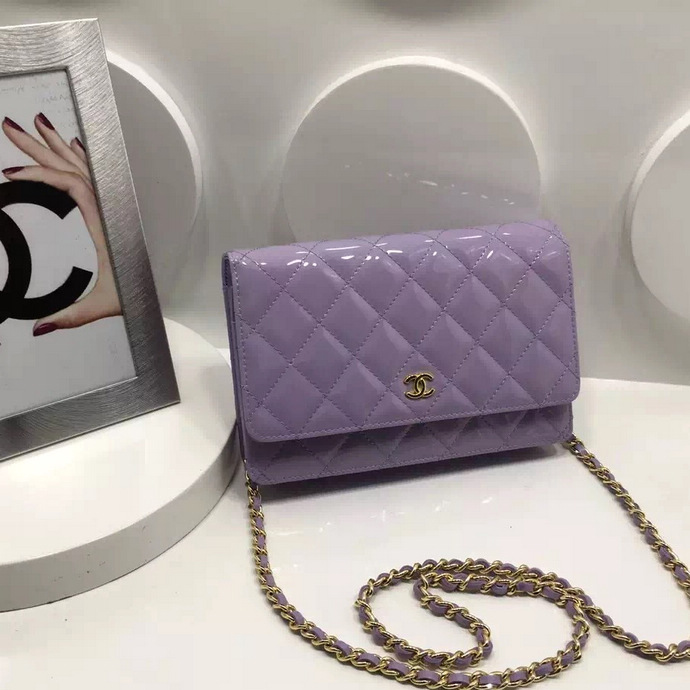 2016 Chanel WOC A33814 Lavender Original Patent Leather Mini Flap Bag Gold