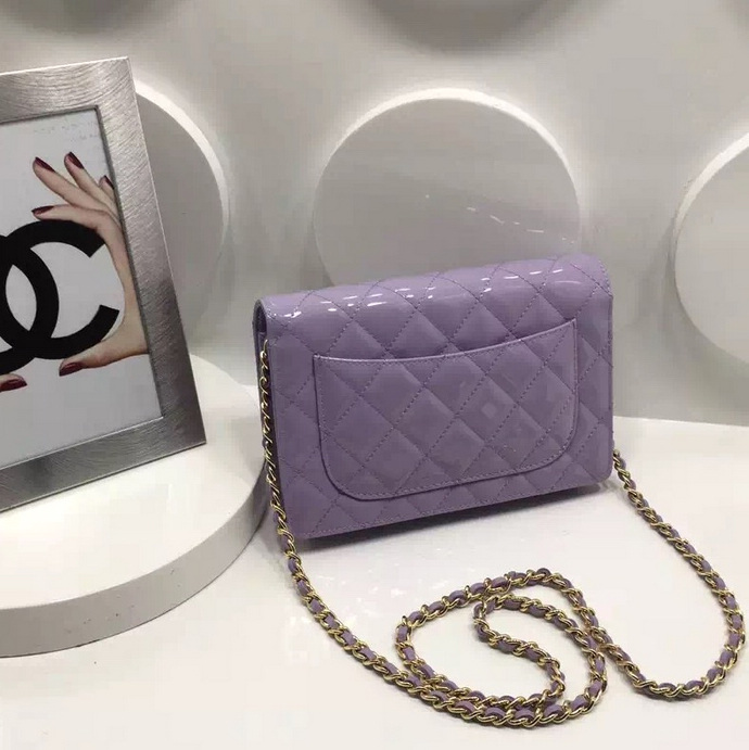 2016 Chanel WOC A33814 Lavender Original Patent Leather Mini Flap Bag Gold