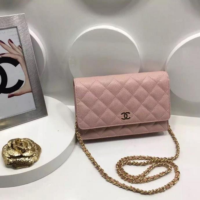 2016 Chanel WOC A33814 Pink Original Caviar Leather Mini Flap Bag Gold