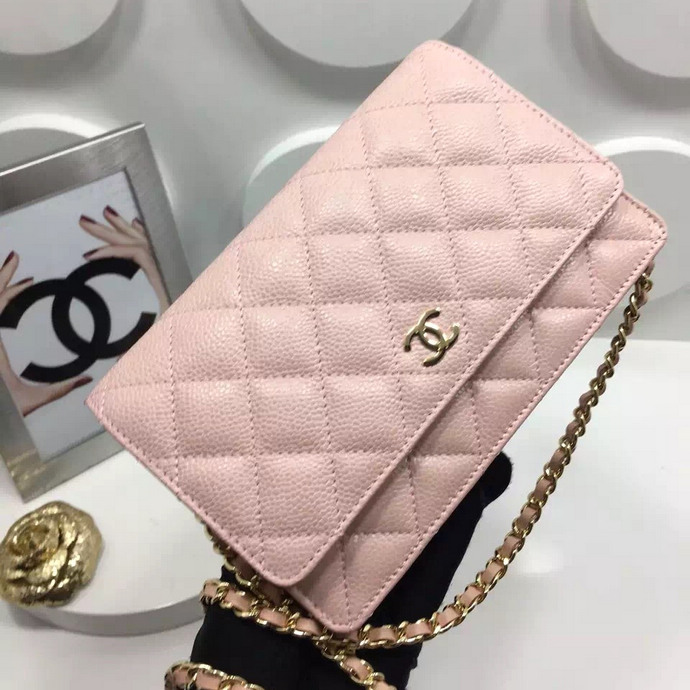 2016 Chanel WOC A33814 Pink Original Caviar Leather Mini Flap Bag Gold