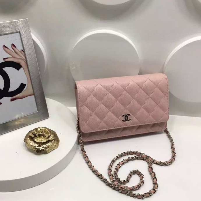 2016 Chanel WOC A33814 Pink Original Caviar Leather Mini Flap Bag Silver