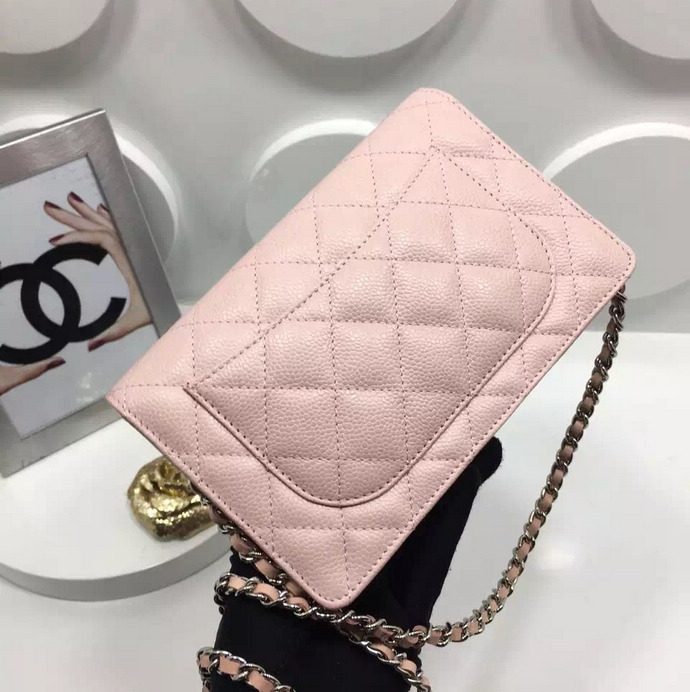 2016 Chanel WOC A33814 Pink Original Caviar Leather Mini Flap Bag Silver