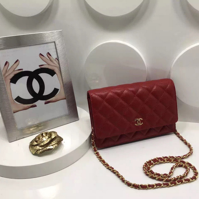 2016 Chanel WOC A33814 Red Original Caviar Leather Mini Flap Bag Gold