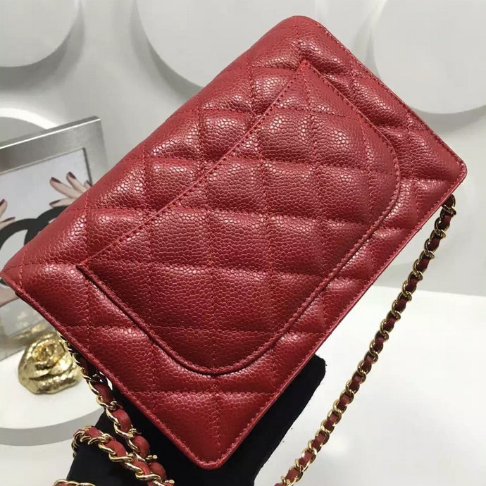 2016 Chanel WOC A33814 Red Original Caviar Leather Mini Flap Bag Gold