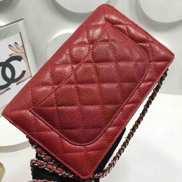 2016 Chanel WOC A33814 Red Original Caviar Leather Mini Flap Bag Silver