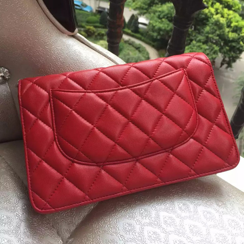 2016 Chanel WOC A33814 Red Original Sheepskin Leather Mini Flap Bag Silver