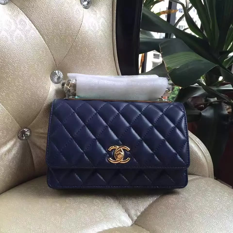 2016 Chanel WOC A80982 Blue Original Sheepskin Leather Mini Flap Bag Gold