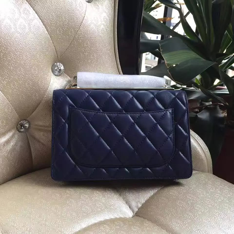 2016 Chanel WOC A80982 Blue Original Sheepskin Leather Mini Flap Bag Gold