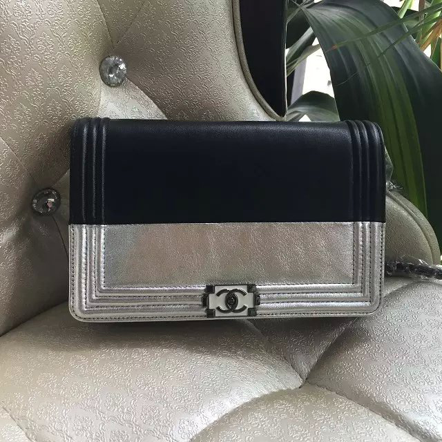 2016 Chanel WOC mini Flap Bag Grey Original leather A80746 Black&Silver