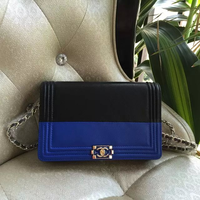 2016 Chanel WOC mini Flap Bag Grey Original leather A80746 Blue&Black