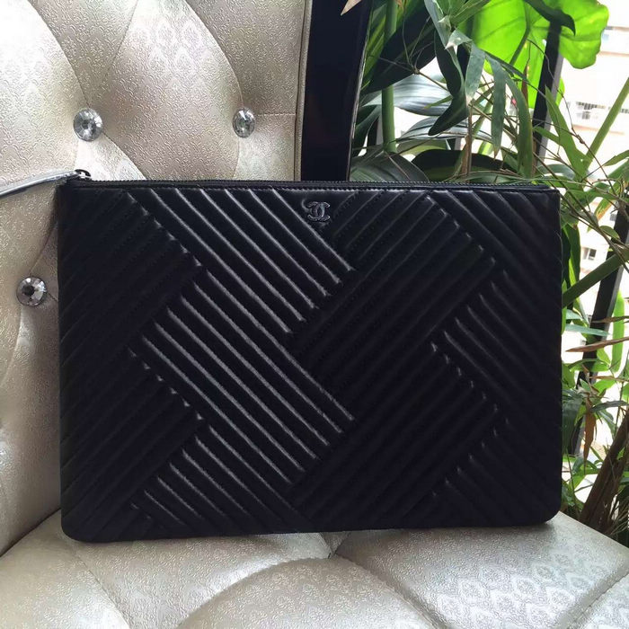 2016 Chanel iPad A4 Bag Lambskin Leather A82089 Black with Silver