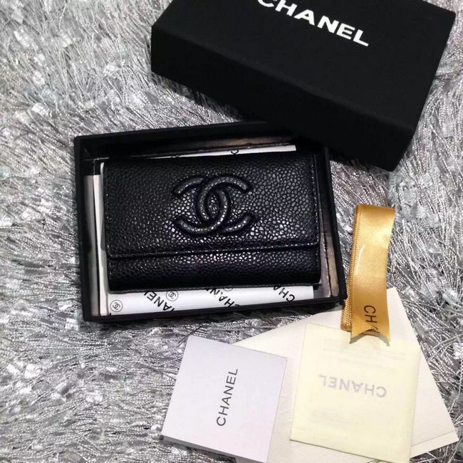 2016 Chanel key wallet Caviar leather Black