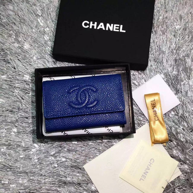 2016 Chanel key wallet Caviar leather Blue