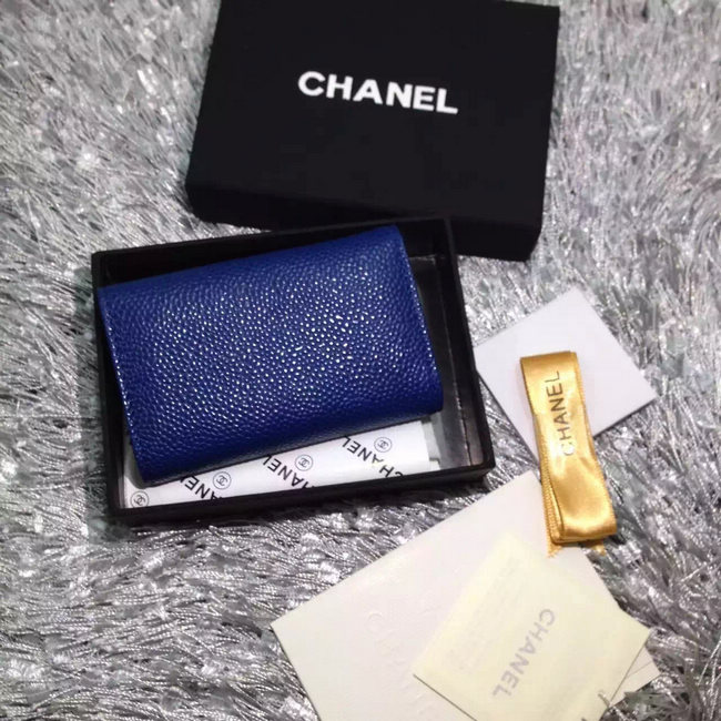 2016 Chanel key wallet Caviar leather Blue