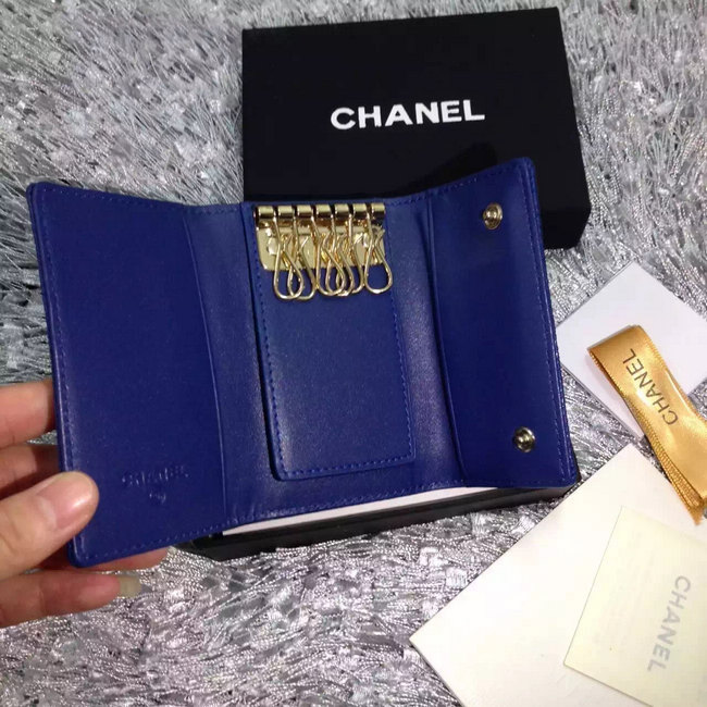 2016 Chanel key wallet Caviar leather Blue