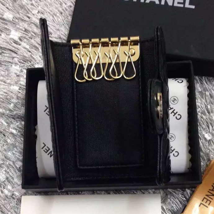 2016 Chanel key wallet sheepskin leather Black