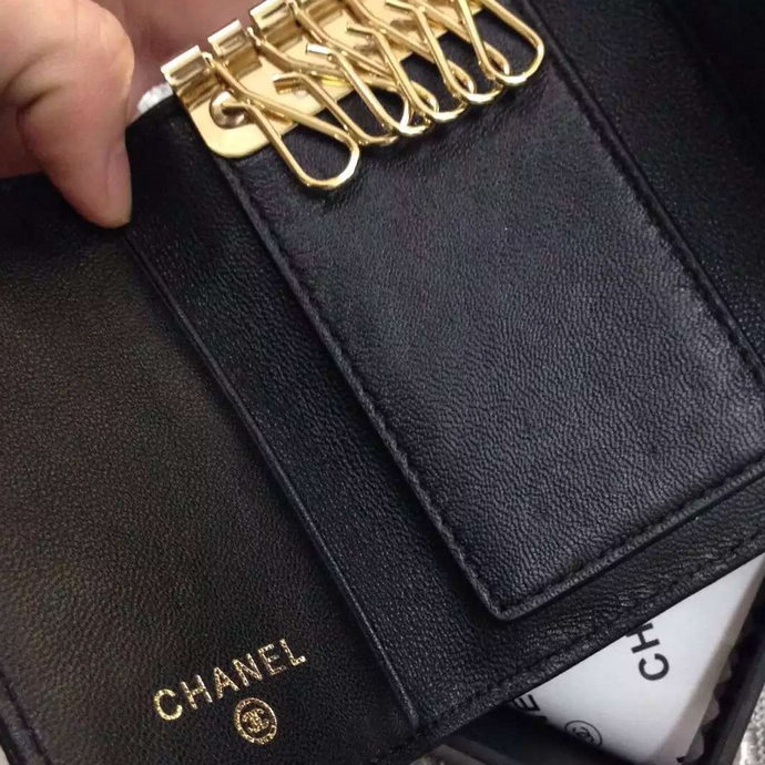 2016 Chanel key wallet sheepskin leather Black