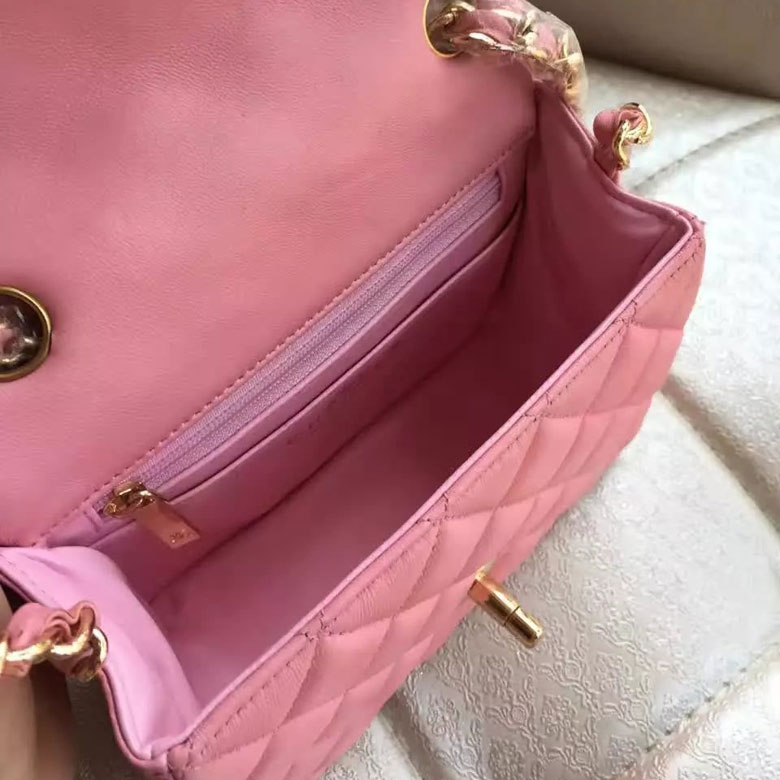 2016 Chanel mini Classic Flap Bag Pink Original Sheekskin leather A1115 Gold