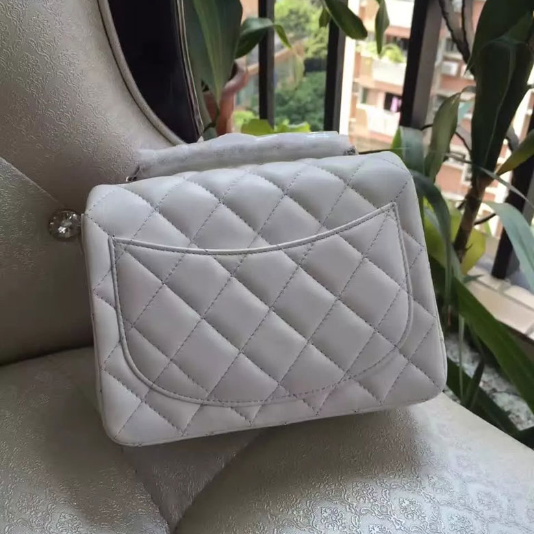 2016 Chanel mini Classic Flap Bag White Original Sheekskin leather A1115 Silver