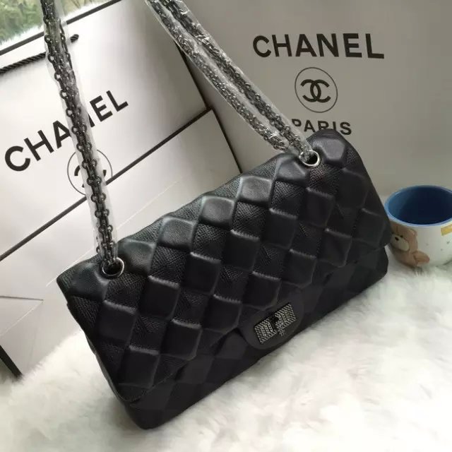 2016 Chanel sheepskin Leather Classic Flap Bag A2016 Black Silver