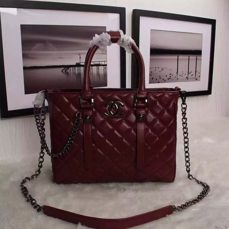 2016 Chanel tote shoulder bag Sheepskin Leather A66012 Burgundy