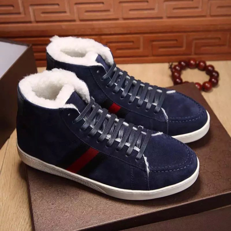 2016 Gucci Nubuck leather inside wool men Lace-up sneaker shoes