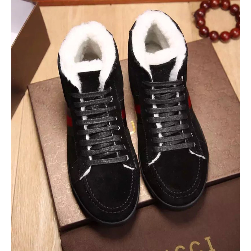 2016 Gucci Nubuck leather inside wool men Lace-up sneaker shoes