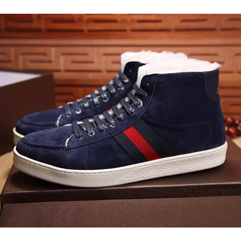 2016 Gucci Nubuck leather inside wool men Lace-up sneaker shoes