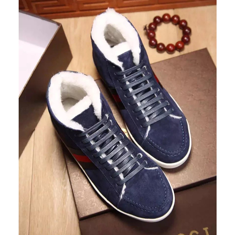 2016 Gucci Nubuck leather inside wool men Lace-up sneaker shoes