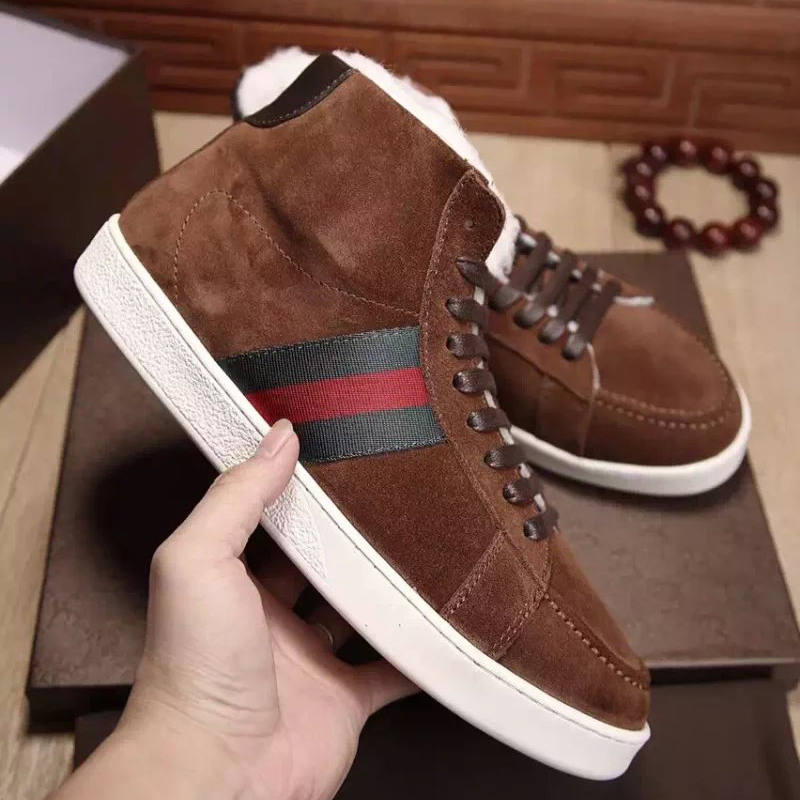 2016 Gucci Nubuck leather inside wool men Lace-up sneaker shoes