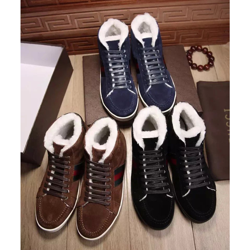 2016 Gucci Nubuck leather inside wool men Lace-up sneaker shoes