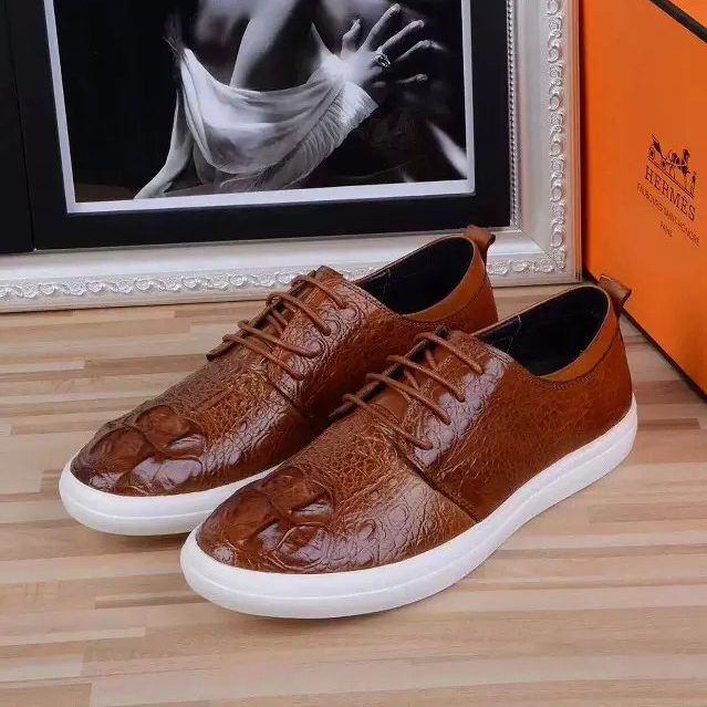 2016 Hermes Crocodile Stripe Calfskin leather men Casual shoes