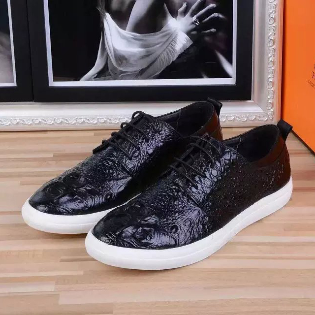 2016 Hermes Crocodile Stripe Calfskin leather men Casual shoes