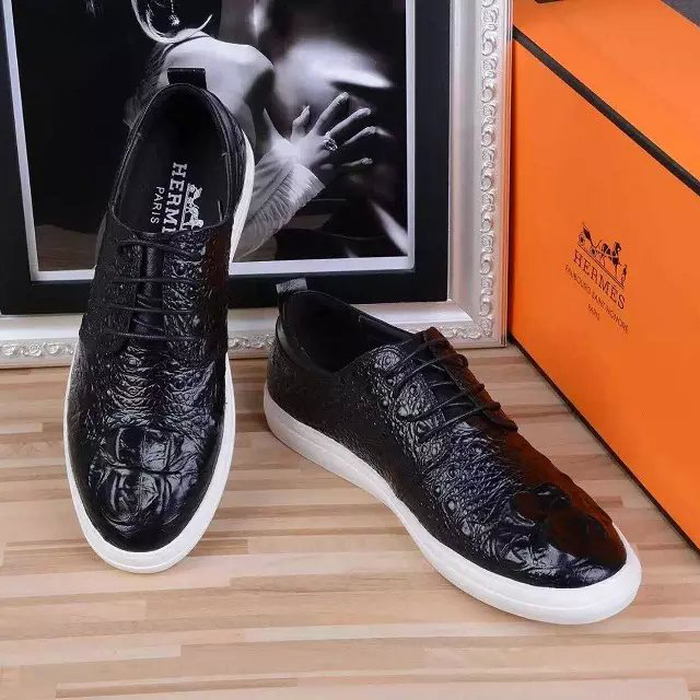 2016 Hermes Crocodile Stripe Calfskin leather men Casual shoes