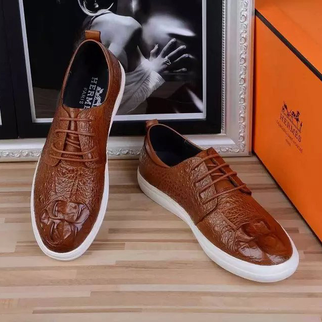 2016 Hermes Crocodile Stripe Calfskin leather men Casual shoes