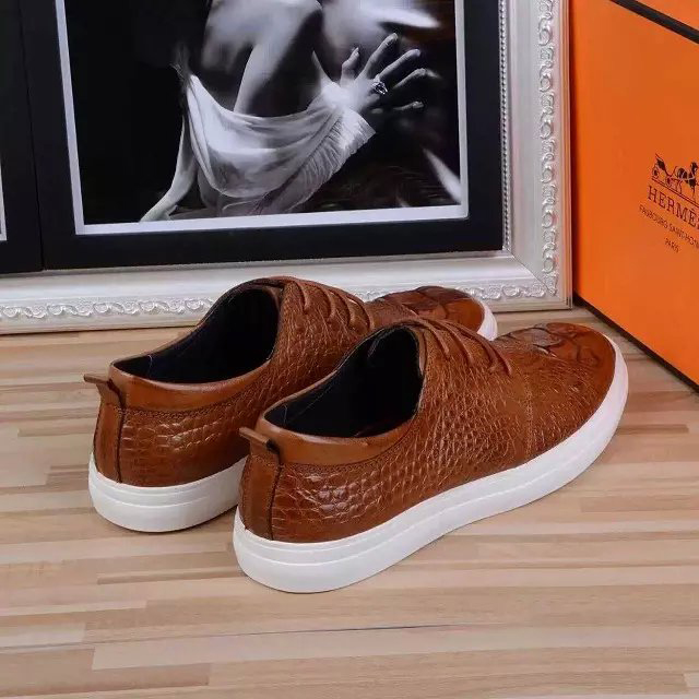 2016 Hermes Crocodile Stripe Calfskin leather men Casual shoes