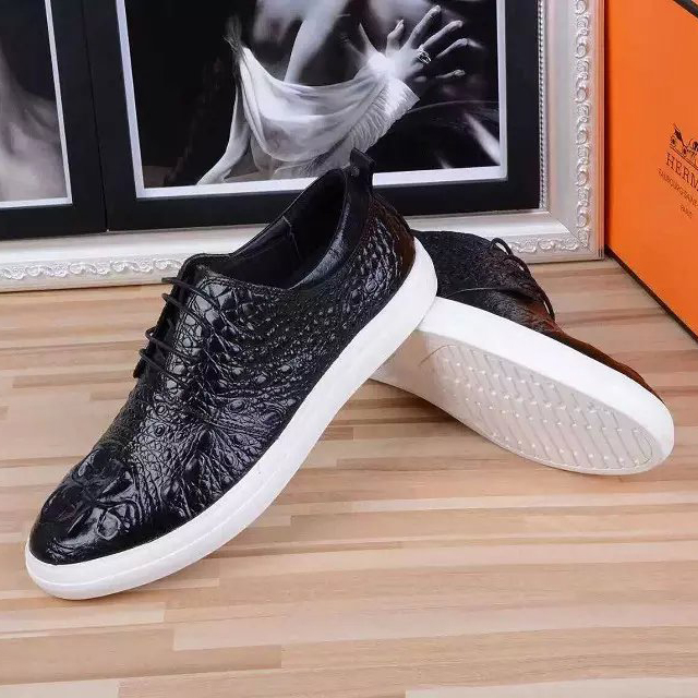 2016 Hermes Crocodile Stripe Calfskin leather men Casual shoes